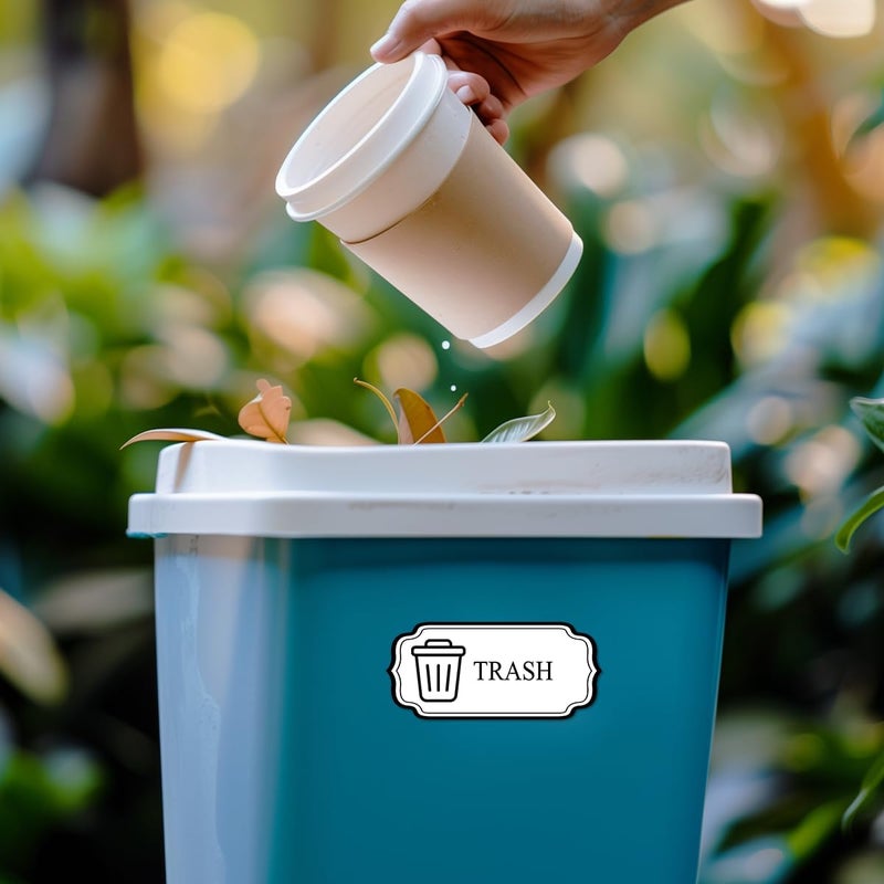 RABOWA Pack 6 Pcs Recycle and Trash Sticker for Trash Cans Recycling Bin Labels Garbage Bins Waste Signs Indoor Outdoor Home Offices Bumper Stickers Reusable Waterproof Vinyl Decals Set - Image 4